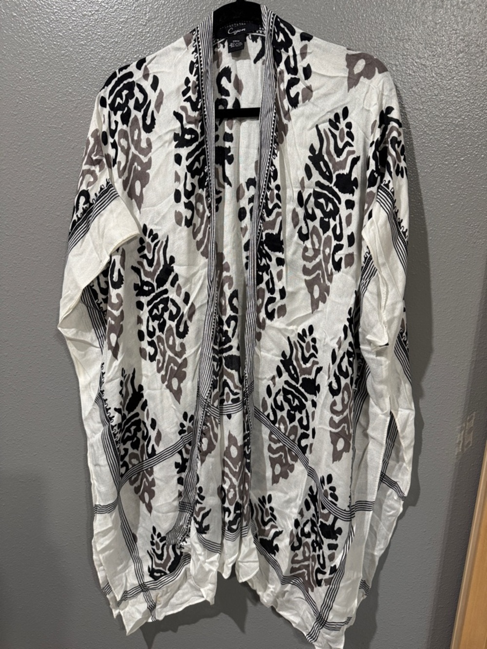 Cejon White Shawl with Black & Gray Abstract Print